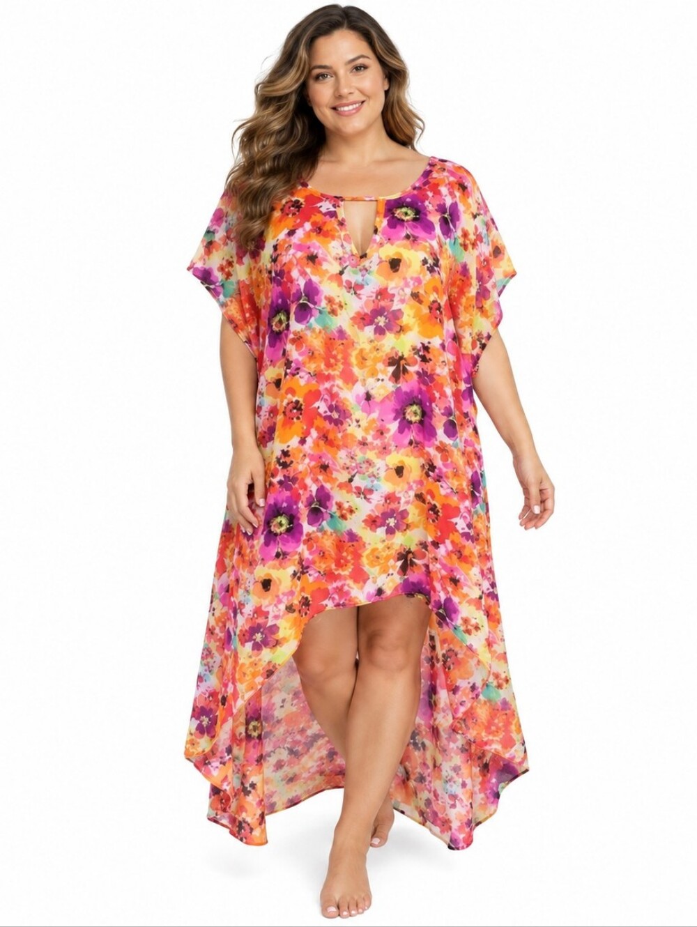 Cha Cha Vente Floral Sheer Sleeveless High-Low Cover Dress Multicolor 3X NEW